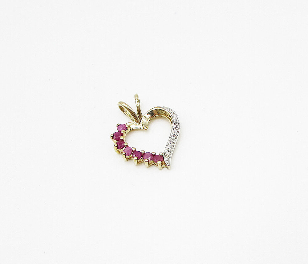 Gold Over 925 Sterling Silver Ruby & Genuine Diamond Love Heart Pendant PT2164