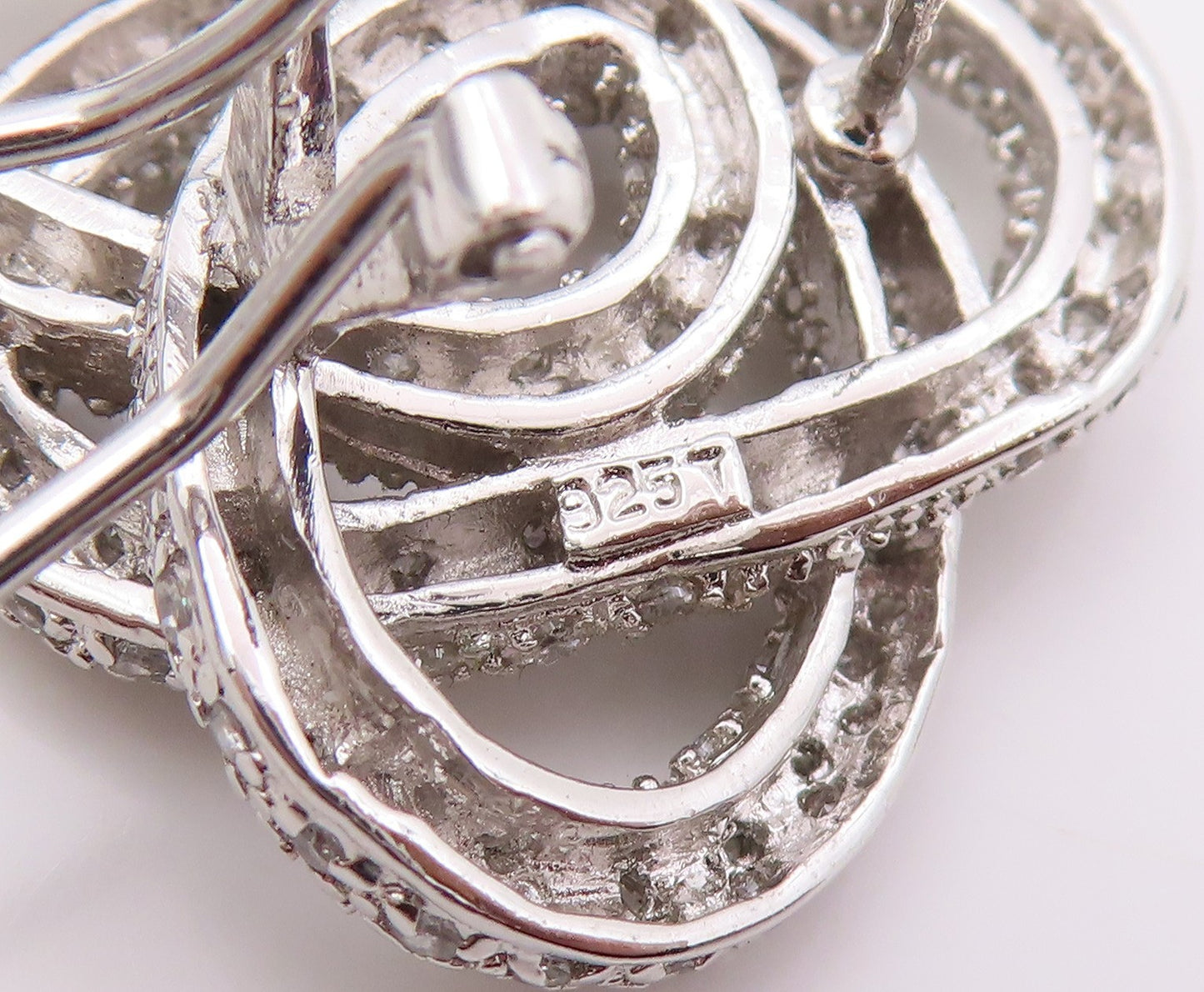 925 Sterling Silver Vintage Earrings Modernist CZ Interlocking Knot  EG14215