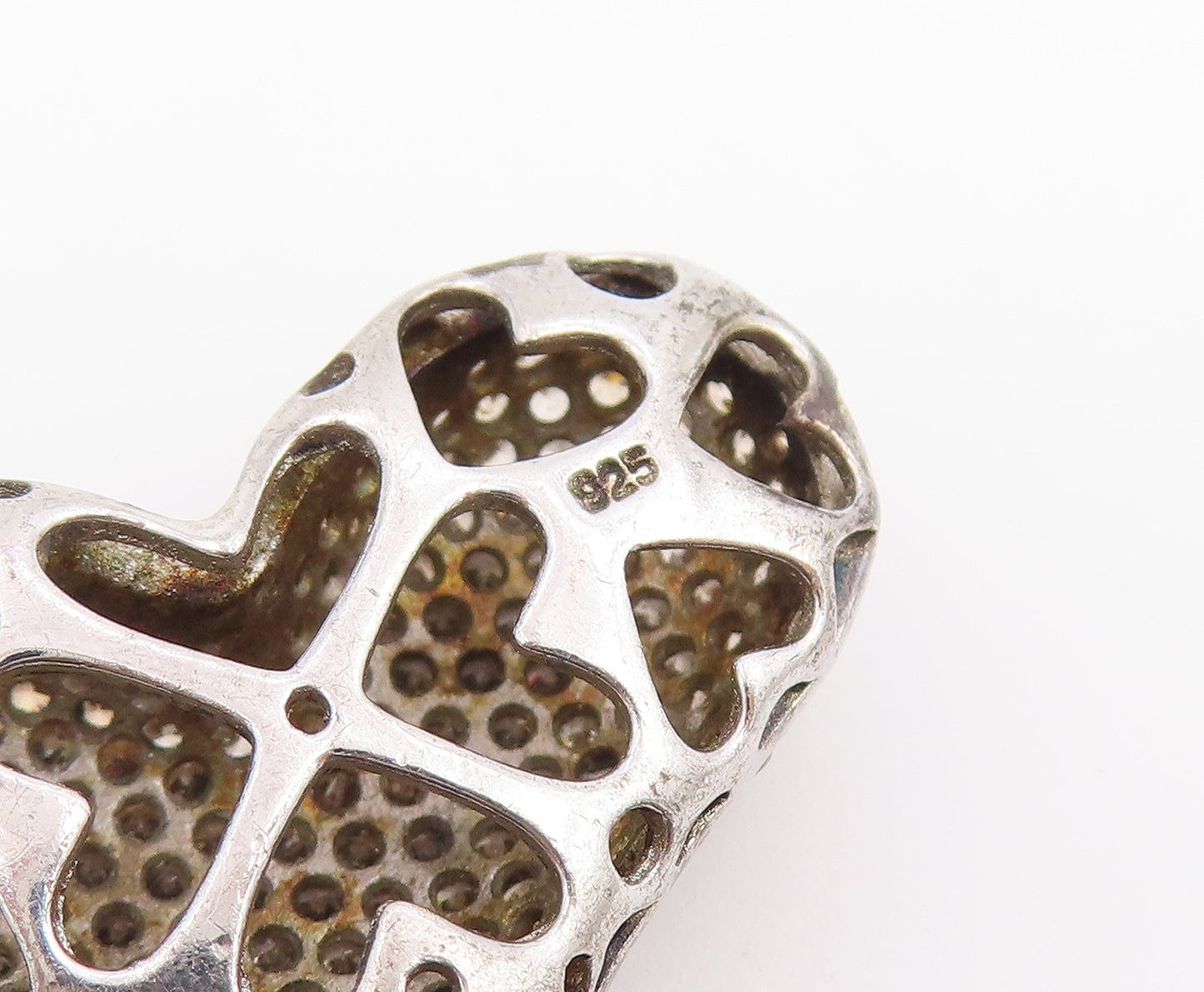 925 Sterling Silver Vintage Pendant Champagne CZ Pave Love Heart Charm  PT26606