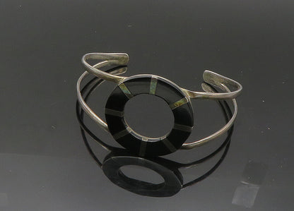925 Sterling Silver  Vintage Black Onyx Open Circle Cuff Bracelet  BT8258
