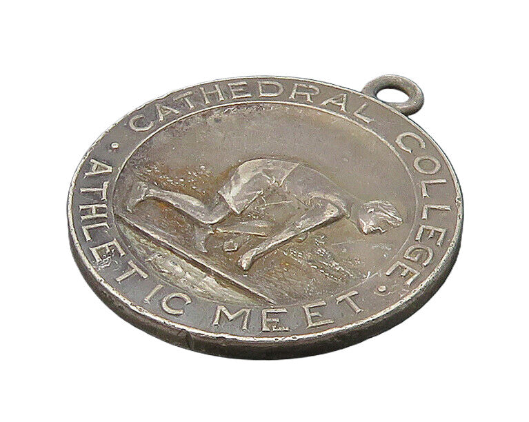 925 Sterling Silver  Vintage Antique Cathedral College Medal Pendant  PT18897
