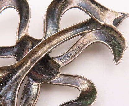925 Sterling Silver  Vintage Shiny Bow Tied Ribbon Feather Brooch Pin  BP3641