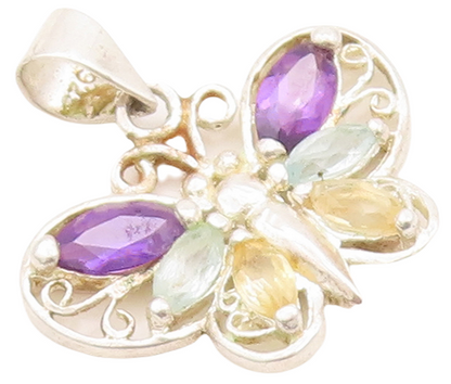 925 Sterling Silver Vintage Pendant Amethyst Topaz Citrine Butterfly   PT23651