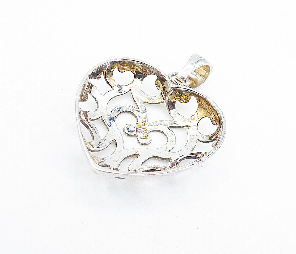 925 Sterling Silver  Shiny Cut Out Swirl Love Heart Dome Pendant  PT5353