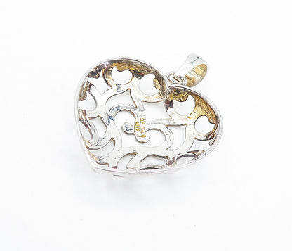 925 Sterling Silver  Shiny Cut Out Swirl Love Heart Dome Pendant  PT5353