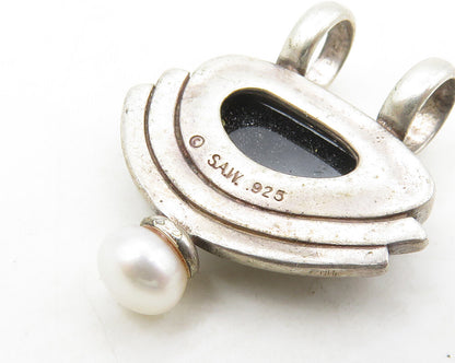 DESIGNER 925 Silver  Vintage Petite Pearl & Druzy Stone Pendant  PT14182