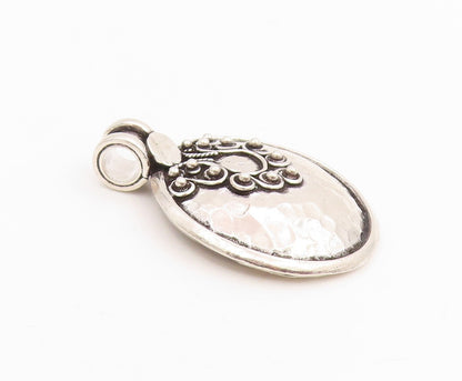 925 Sterling Silver Vintage Pendant Hammered Beaded Scrollwork Medal  PT25768