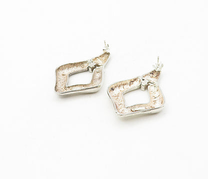 925 Sterling Silver  Vintage Shiny Open Diamond Shape Drop Earrings  EG3809