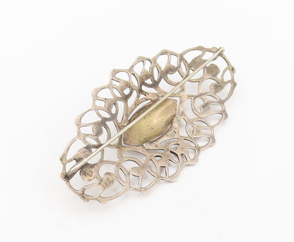 EUROPE 925 Sterling Silver  Vintage Swirly Carved Brutalist Brooch Pin BP10464