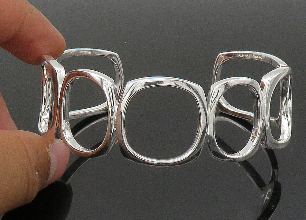925 Sterling Silver  Vintage Shiny Rounded Square Open Cuff Bracelet  BT8670