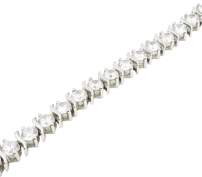 925 Sterling Silver  Sparkling Cubic Zirconia Swirl Chain Bracelet  BT6413