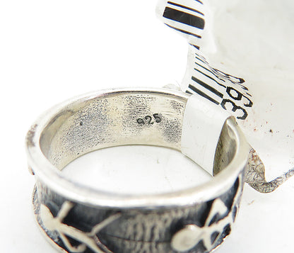 925 Sterling Silver  Vintage Oxidized Stick Figure Band Ring Sz 4.5  RG4574