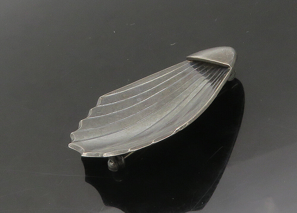 DENMARK 925 Silver  Vintage Oxidized Clam Shell Motif Brooch Pin  BP8745
