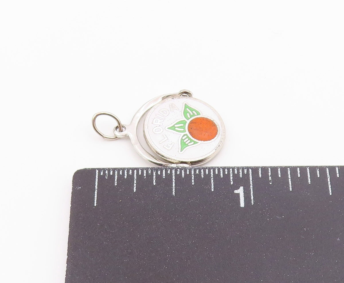 925 Sterling Silver  Vintage Enamel Florida Orange Drop Pendant  PT17752