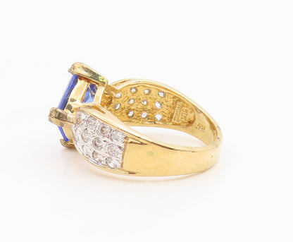 925 Sterling Silver Vintage Ring Gold Plated Blue & White CZ Band  Sz 9  RG35391