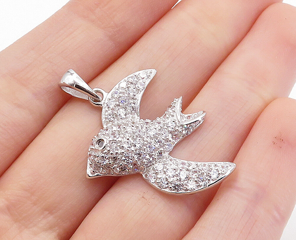 925 Sterling Silver  Sparkling Cubic Zirconia Swimming Fish Pendant  PT5205