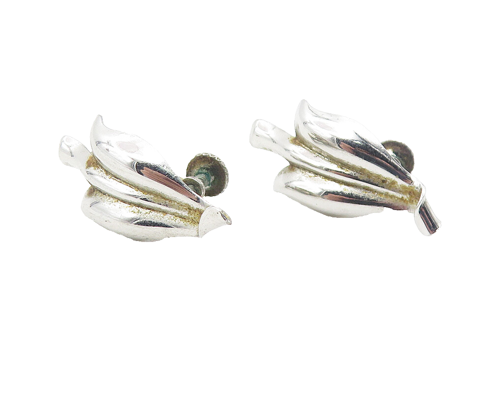BOND BOYD 925 Silver  Vintage Shiny Modernist Non Pierce Drop Earrings  EG6271