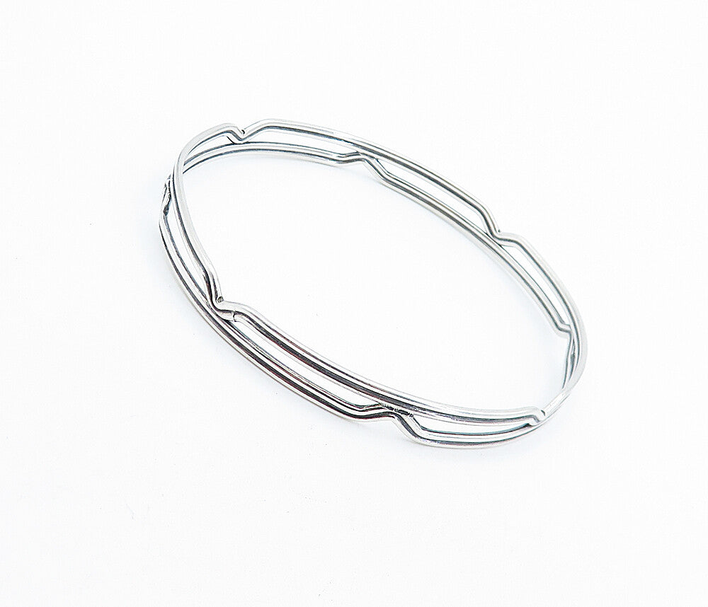 925 Sterling Silver  Vintage Shiny Open Design Round Bangle Bracelet  BT2314