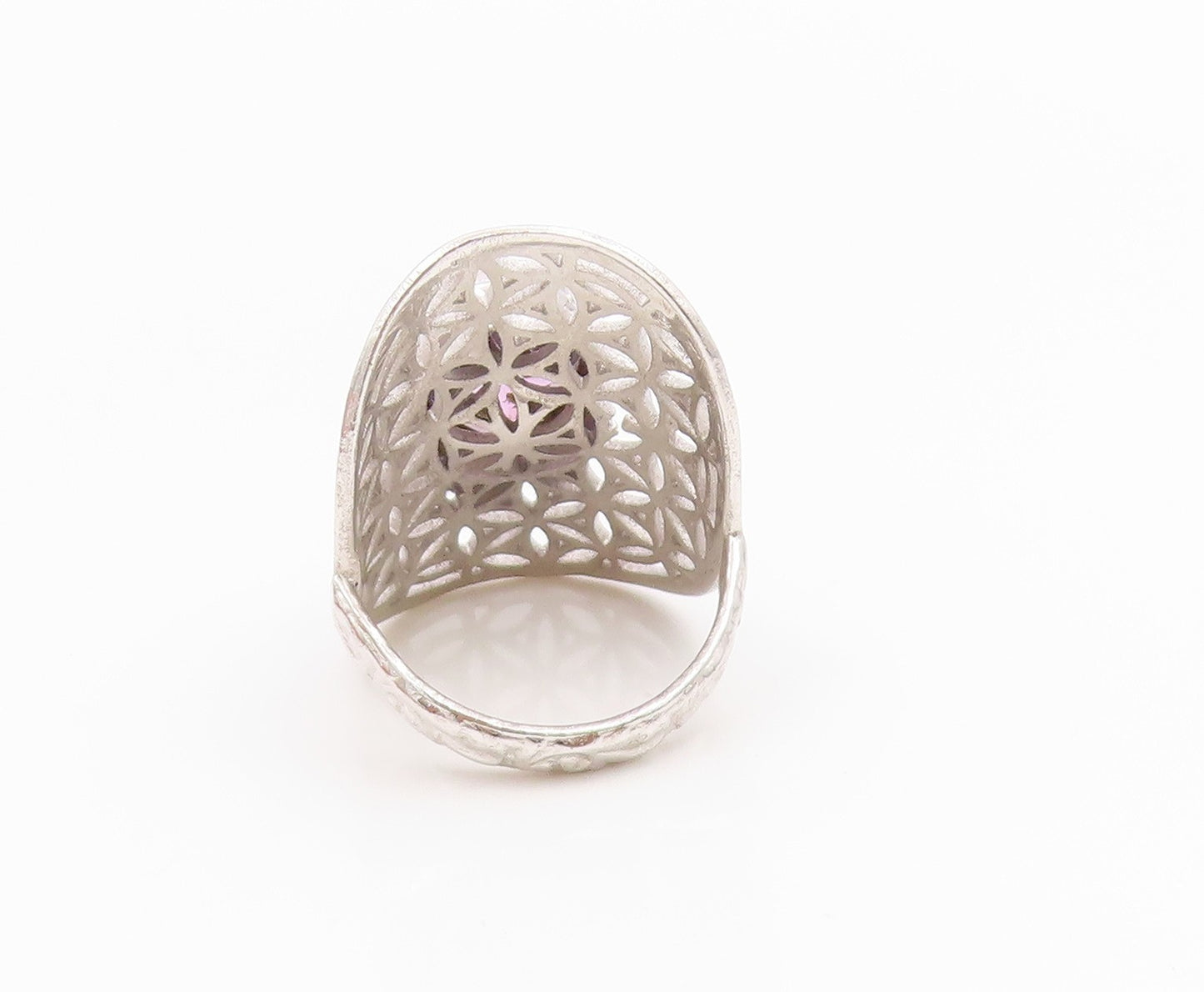925 Sterling Silver Vintage Ring Amethyst Intricate Openwork Band  Sz 8  RG36145