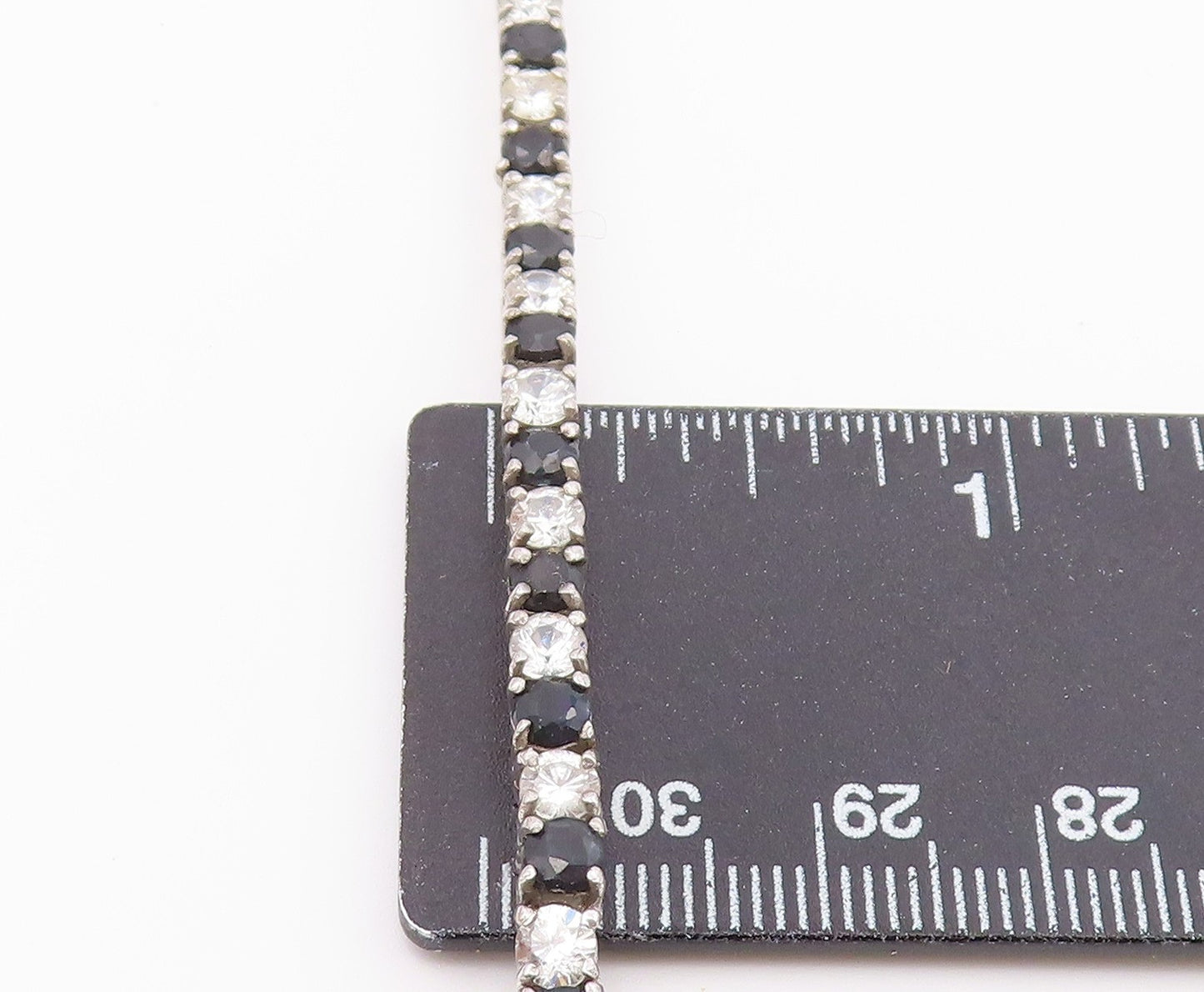 925 Silver  Vintage Shiny Cubic Zirconia & Sapphire Chain Bracelet  BT8035