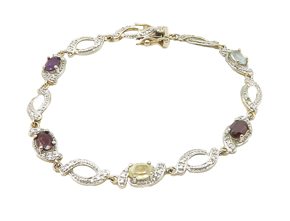 ROSS SIMON 925 Silver Genuine Diamond & Multi Stone Chain Bracelet BT6244