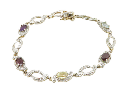 ROSS SIMON 925 Silver Genuine Diamond & Multi Stone Chain Bracelet BT6244