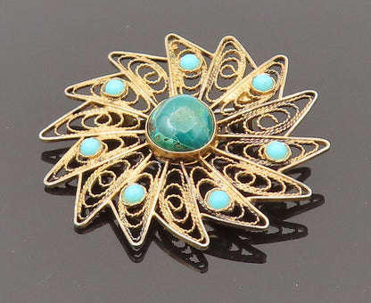 ISRAEL 925 Silver  Vintage Turquoise & Chrysocolla Pinwheel Brooch Pin BP10233