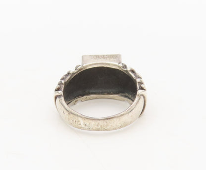 925 Sterling Silver  Vintage Rectangular Onyx Carved Shank Ring Sz 8  RG27543