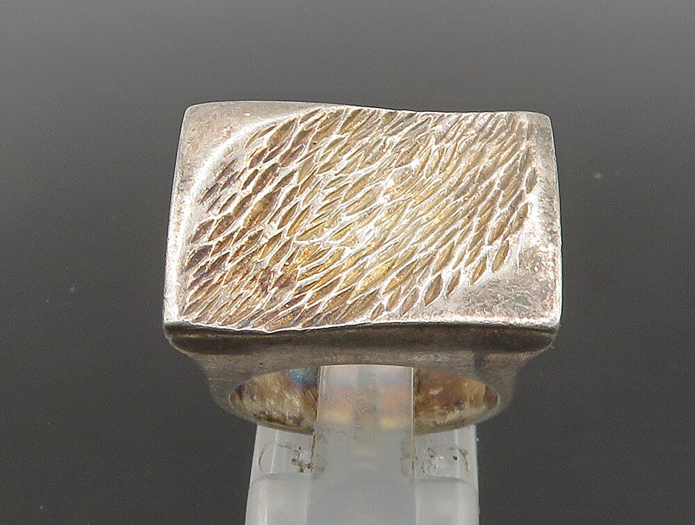 PIERRE 925 Sterling Silver Vintage Textured Square Dome Band Ring Sz 6.5 RG24018