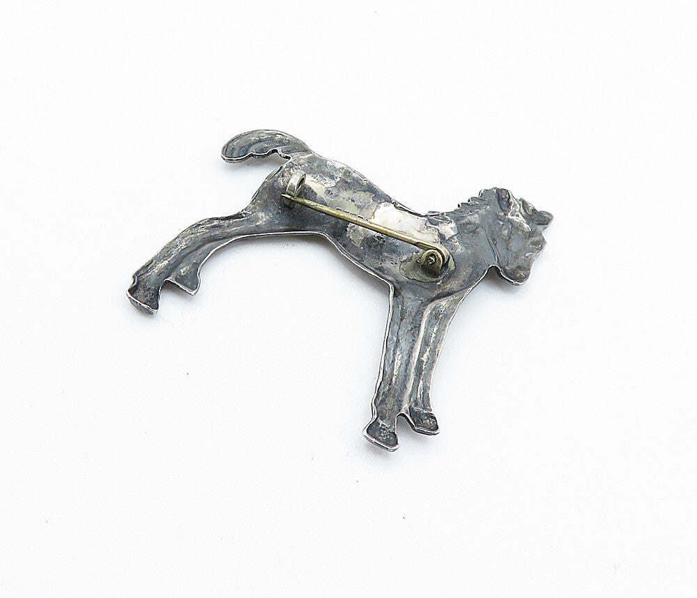 925 Sterling Silver  Vintage Antique Oxidized Horse Motif Brooch Pin  BP2135