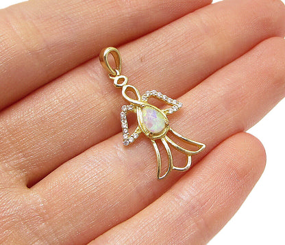 Gold Over 925 Silver  Fire Opal & Cubic Zirconia Angel Drop Pendant  PT2135