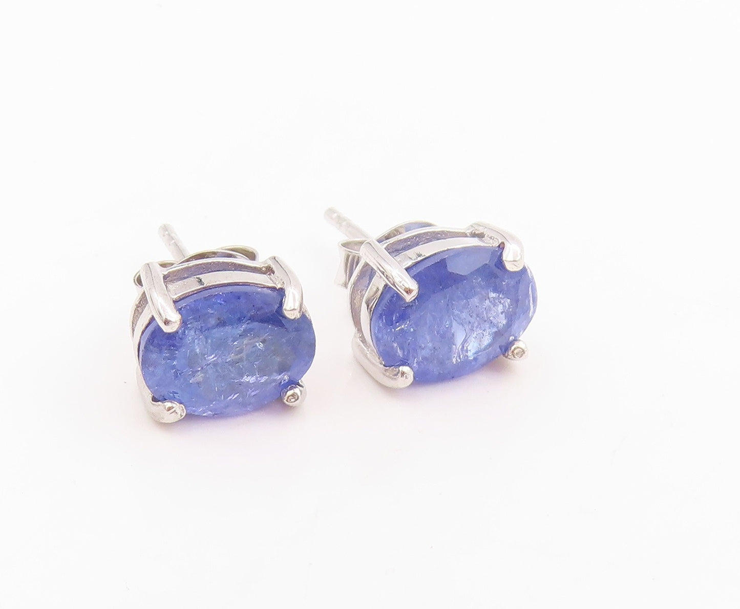 925 Sterling Silver Vintage Earrings Minimalist Oval Cut Tanzanite Studs EG14009