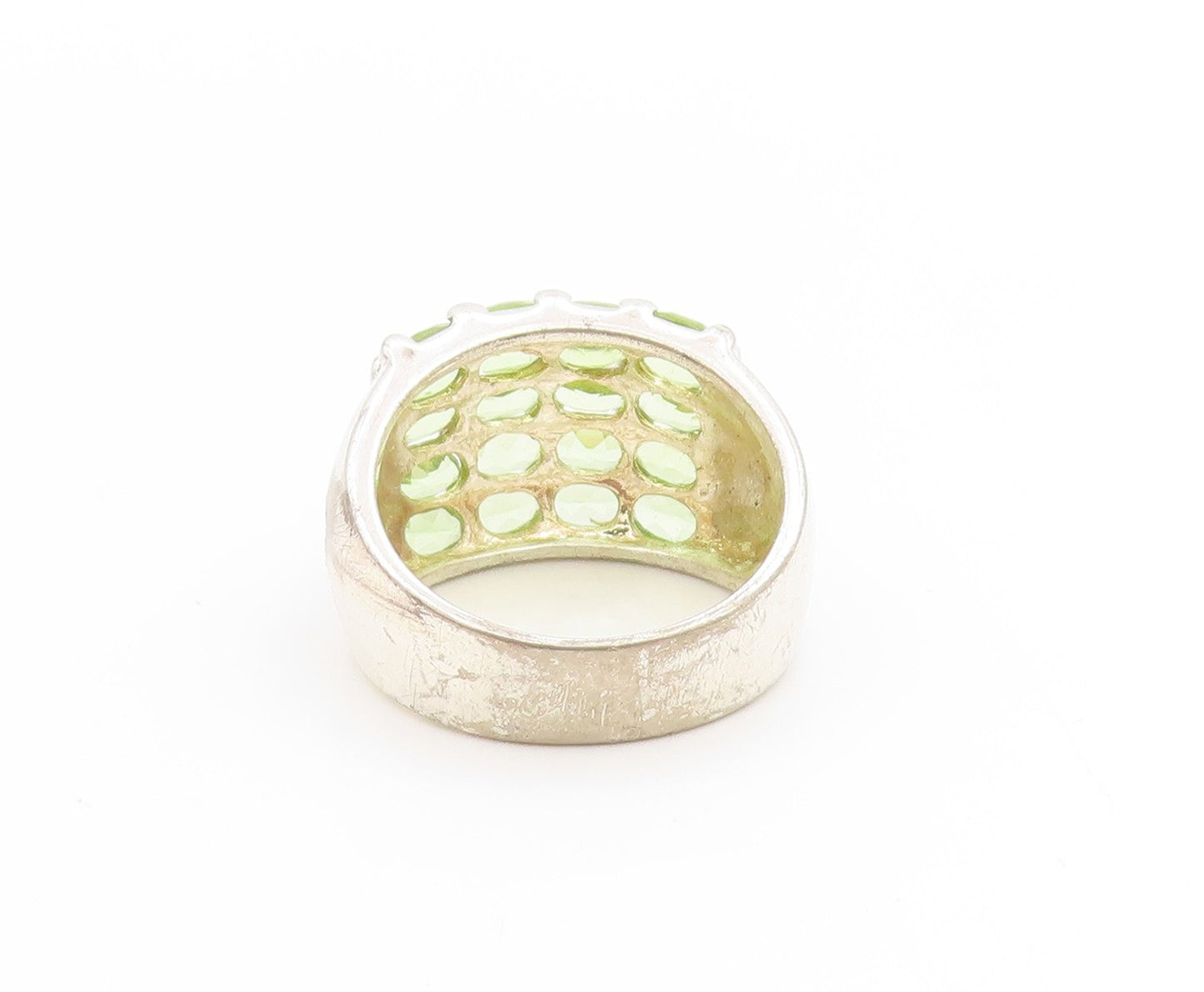 925 Sterling Silver Vintage Ring Oval Cut Peridot Cluster Dome  Sz 11  RG34747