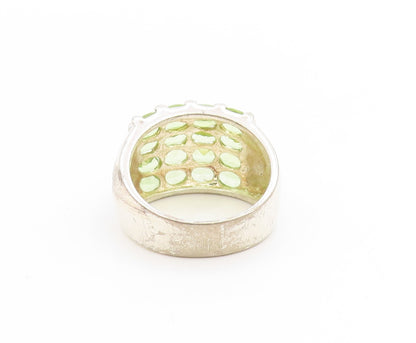 925 Sterling Silver Vintage Ring Oval Cut Peridot Cluster Dome  Sz 11  RG34747