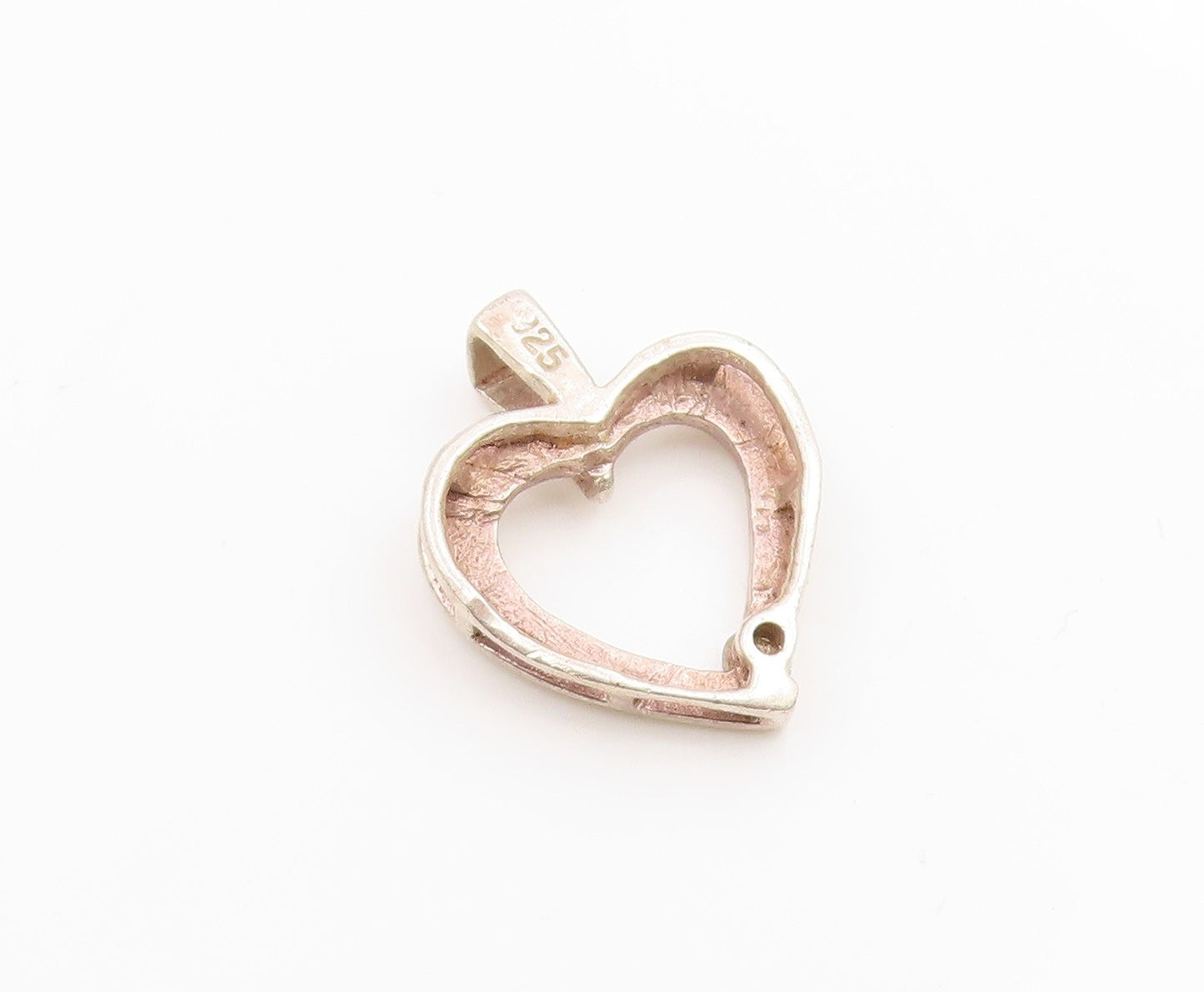 925 Sterling Silver  Vintage Shiny Topaz Open Love Heart Pendant  PT17919