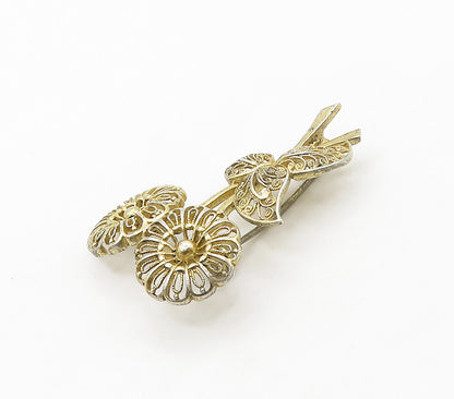 GERMANY 925 Sterling Silver Vintage Gold Plated Filigree Floral Brooch BP6297