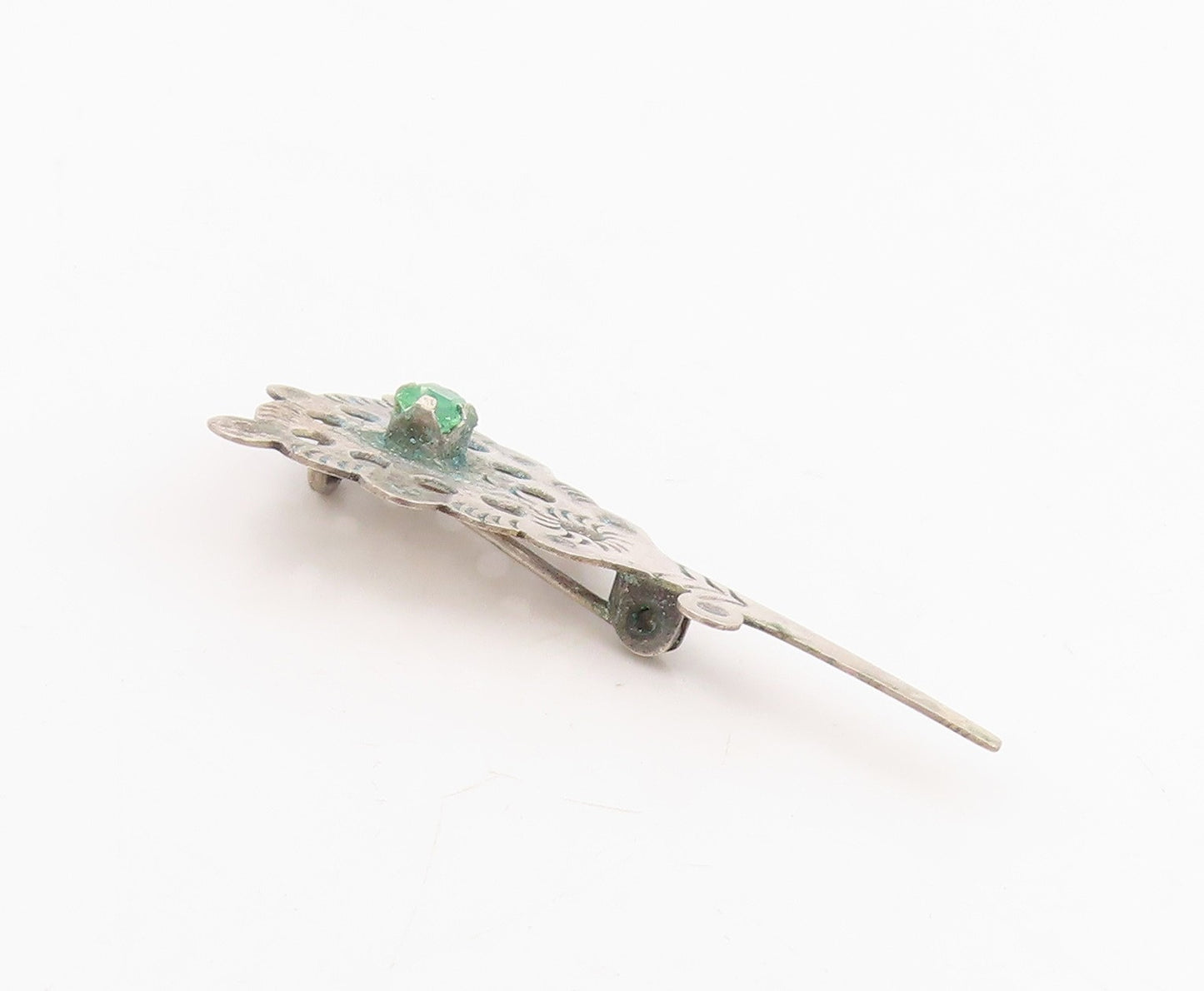 925 Sterling Silver Vintage Brooch Topaz Etched Intricate Openwork Pin  BP12303