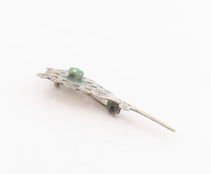 925 Sterling Silver Vintage Brooch Topaz Etched Intricate Openwork Pin  BP12303