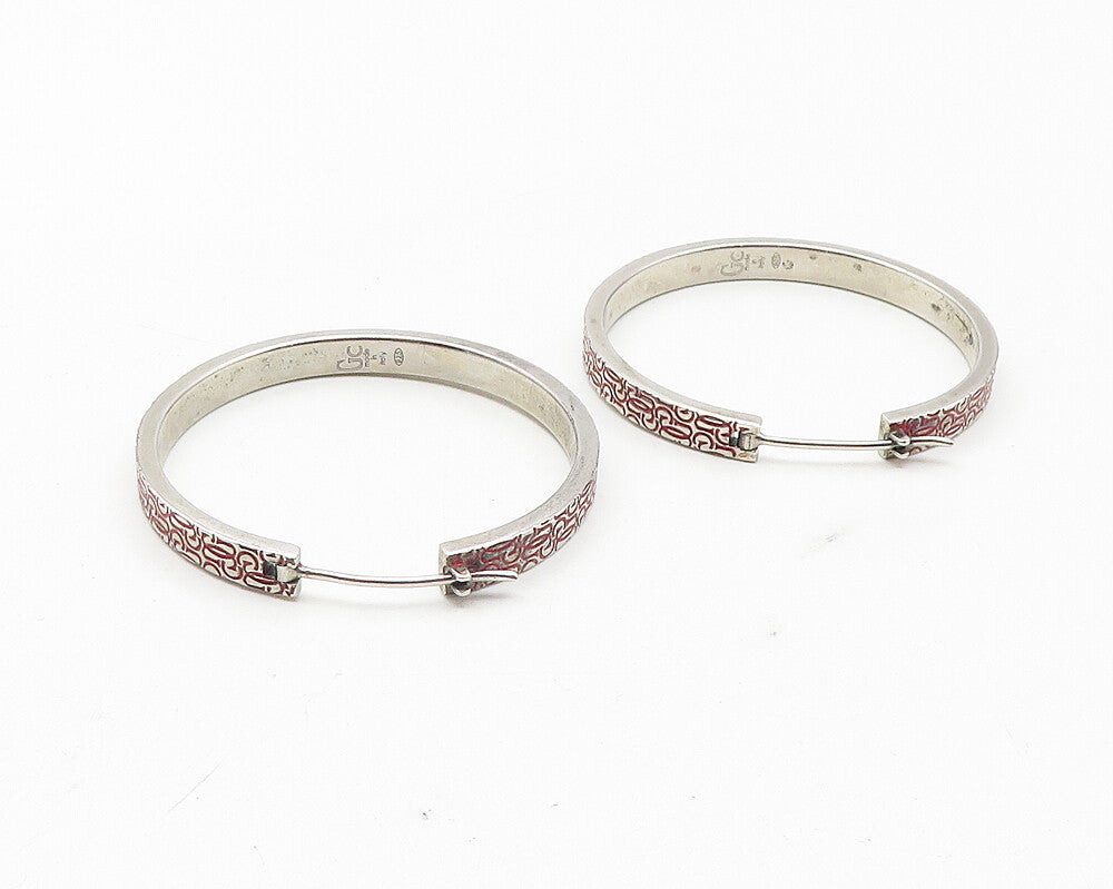 GUESS ITALY 925 Sterling Silver  Vintage Monogram Logo Hoop Earrings  EG6318