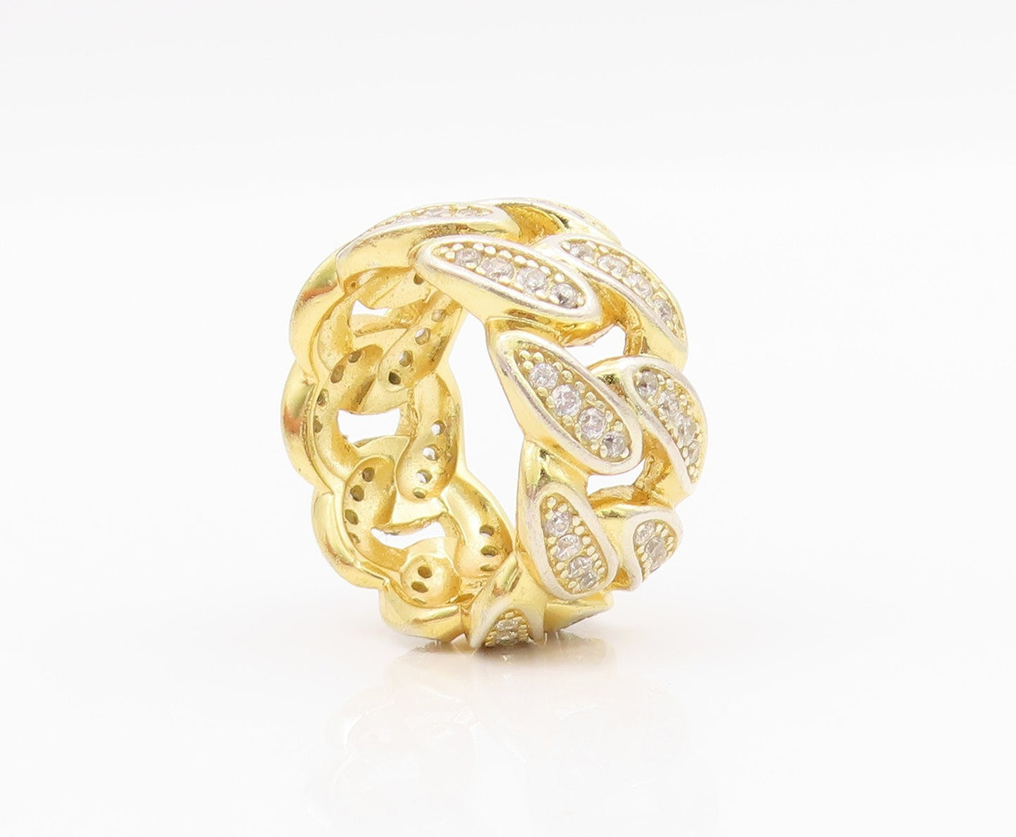 925 Sterling Silver Vintage Ring Gold Plated CZ Curb Link Cutout  Sz 9  RG33016