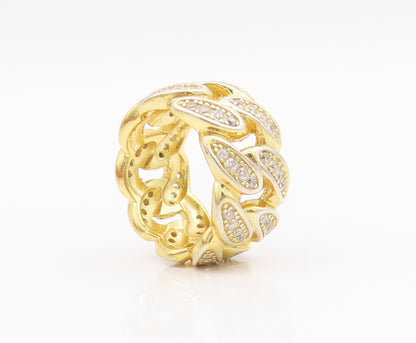 925 Sterling Silver Vintage Ring Gold Plated CZ Curb Link Cutout  Sz 9  RG33016