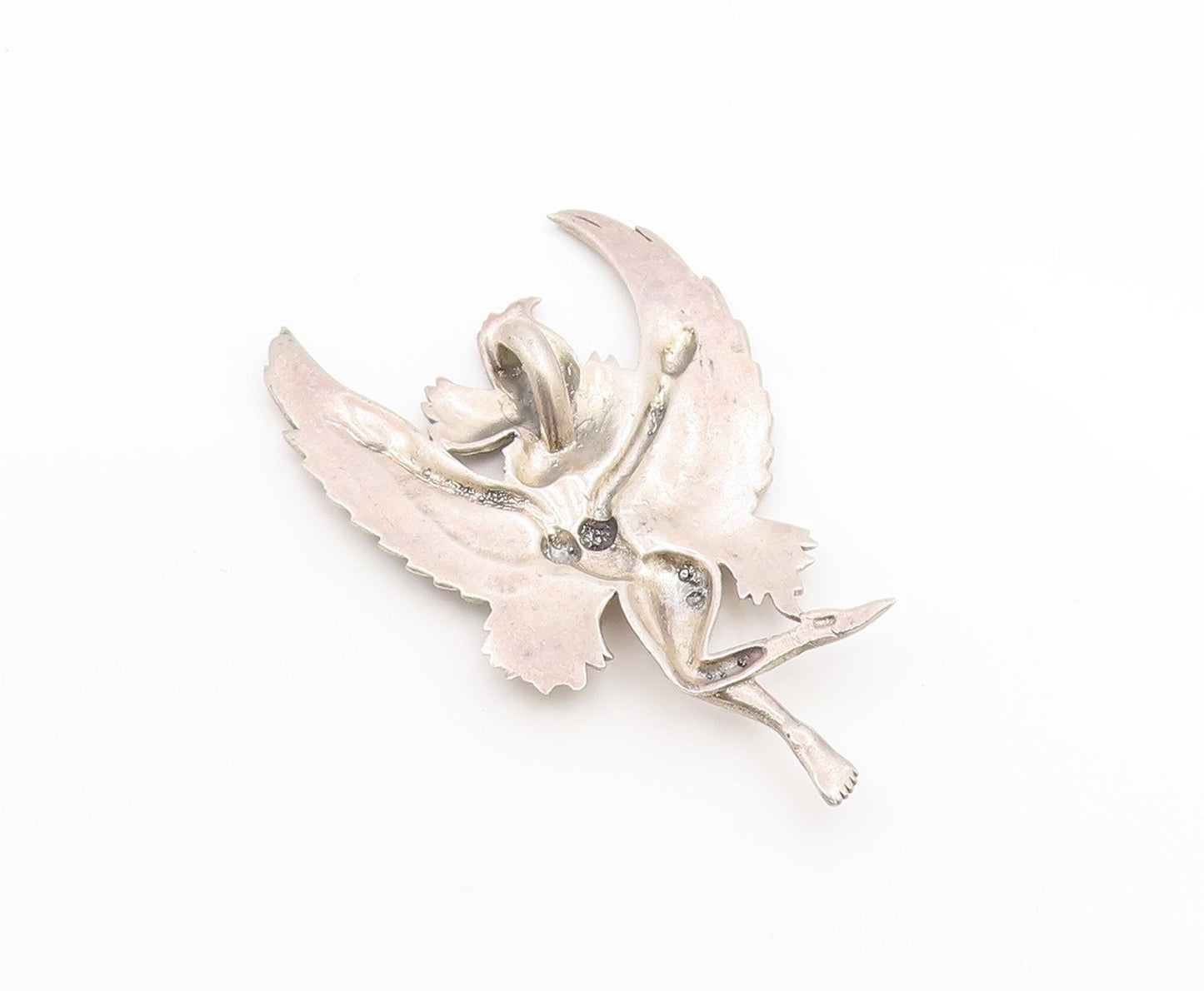 925 Sterling Silver Vintage Pendant Etched Winged Fairy Angel Figurine  PT26295