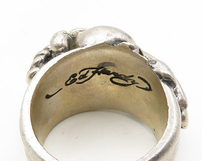 ED HARDY 925 Silver  Vintage Heavy Skull Head Large Band Ring Sz 13  RG18806