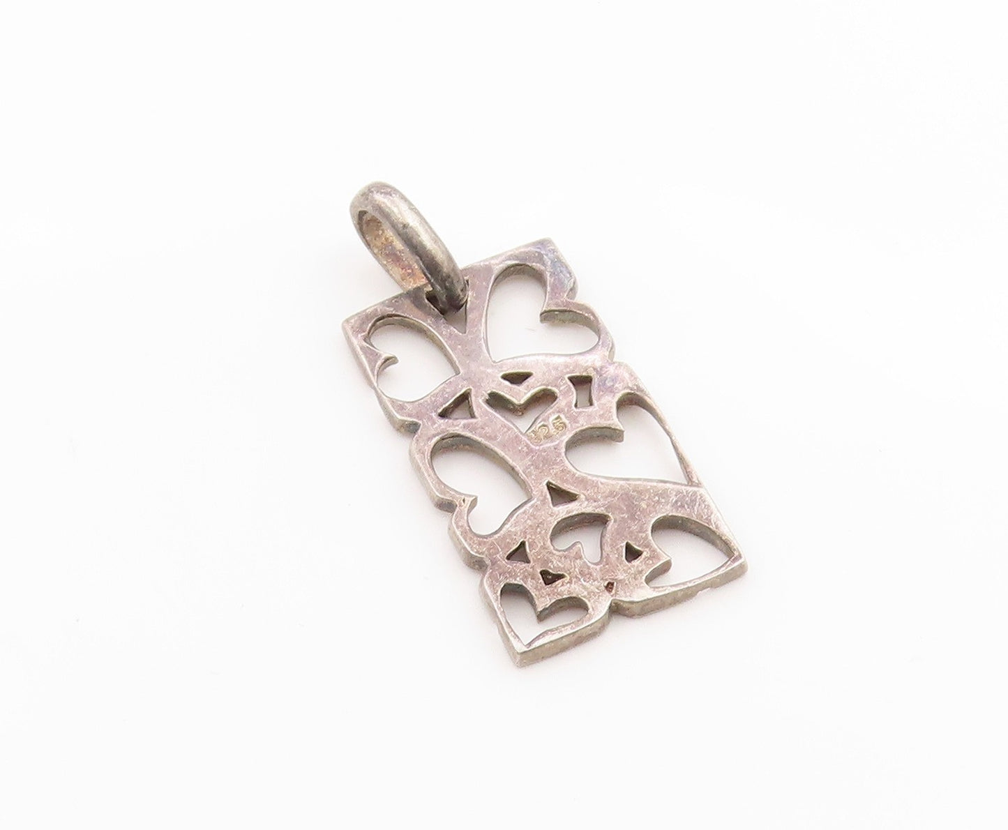 925 Sterling Silver Vintage Pendant Love Heart Cutout Geometric Frame  PT26287