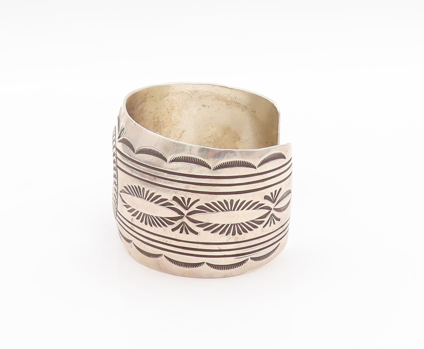 925 Sterling Silver Vintage Watch Cuff NAVAJO Solid Trible Design Carved  TR3772