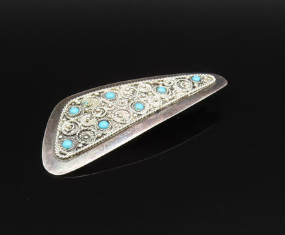 ISRAEL 925 Silver  Vintage Twisted Rope Spirals Turquoise Brooch Pin  BP9810