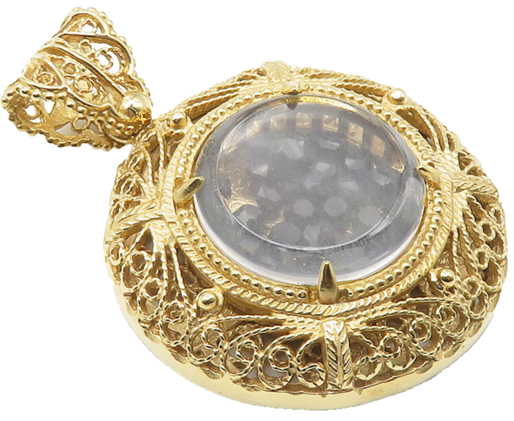 925 Sterling Silver Vintage Multi Stone Gold Plated Filigree Pendant  PT8379