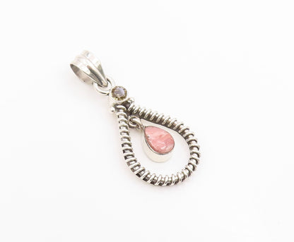 925 Sterling Silver Vintage Pendant Rhodochrosite & Citrine Teardrop  PT25993