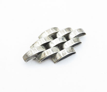 MEXICO 925 Sterling Silver  Vintage Shiny Brick Layer Style Brooch Pin  BP1173