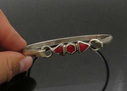 MEXICO 925 Sterling Silver  Vintage Red Jasper Hook Bangle Bracelet  BT8695